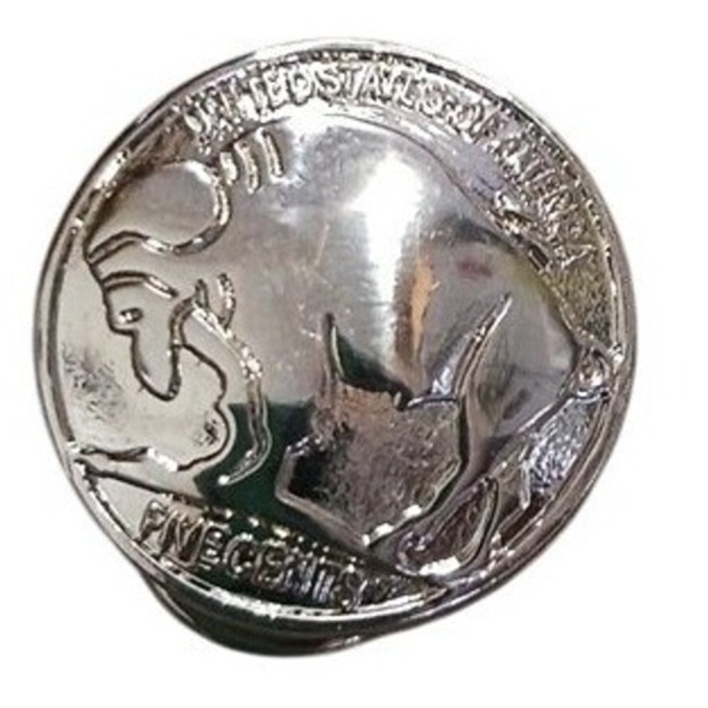 Buffalo Nickel Design Hat Lapel Pin Silver Tone Badge ¾" Round NEW Western